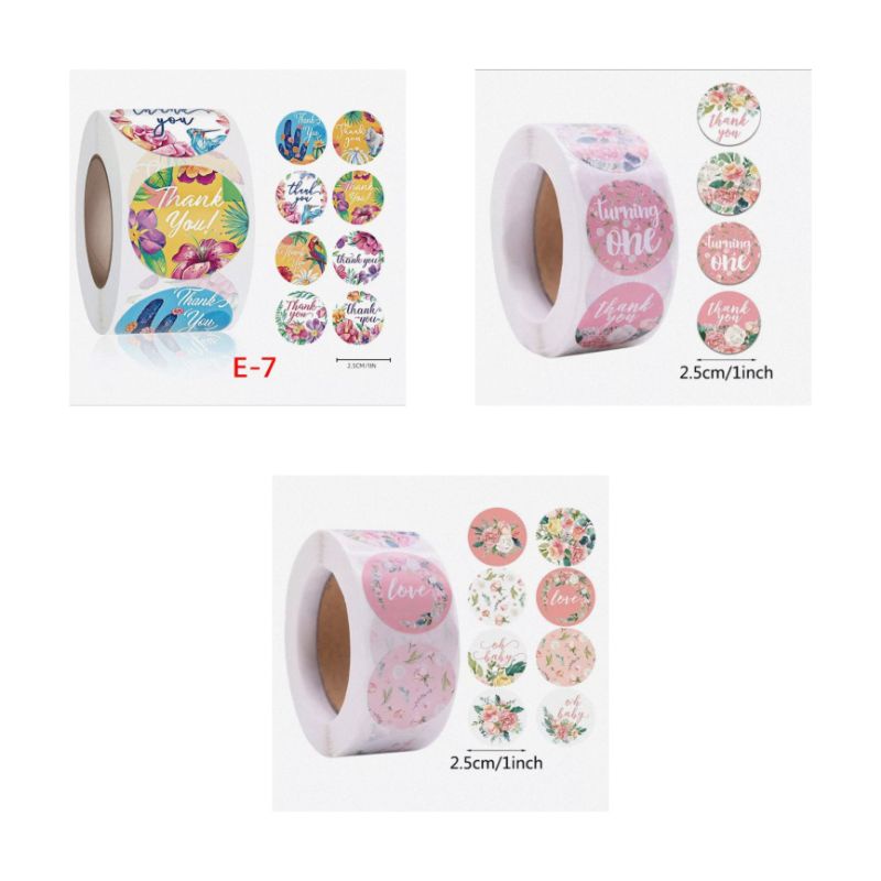 1 Roll (500pcs) Stiker Bunga Label 2.5cm stiker Thank you Motif Flower untuk cookies packaging OL shop