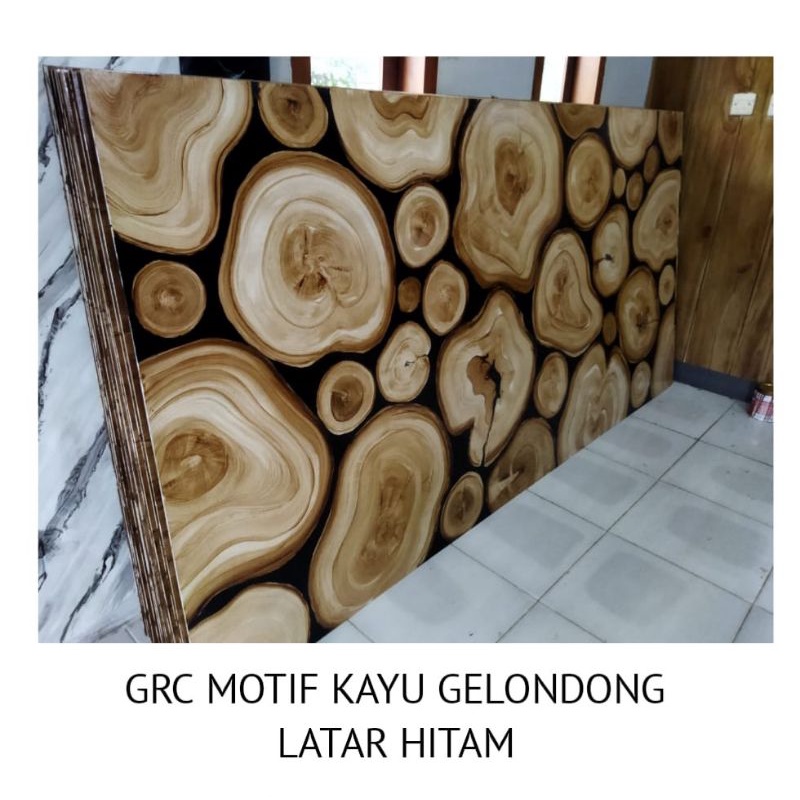 GRC BOARD MOTIF KAYU GELONDONGAN LATAR HITAM