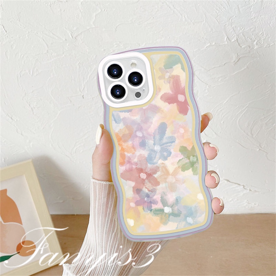 Redmi 12C A1 10C 10A 10 9 9A 9C 9T Note 11 Pro+ 11s 11 10s 10 9s 9 8 Pro Poco X4Pro X3 Pro X3NFC M4 Mi 11 Lite 10TPro Oil Painting Small Flowers Wave Frame Phone Case TPU Soft Cover