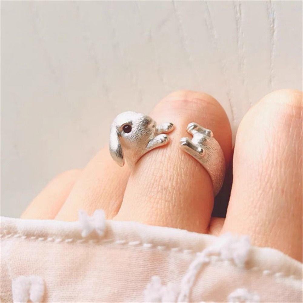 Needway Kelinci Hewan Cincin Lucu Logam Buku Jari Cincin Pembukaan Cincin Adjustable Wanita Rings