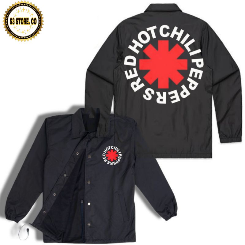 COACH JAKET BAND RED HOT CHILI PEPPERS BAND METAL WINDBREAKER HITAM JAKET COACH PREMIUM QUALITY PRIA