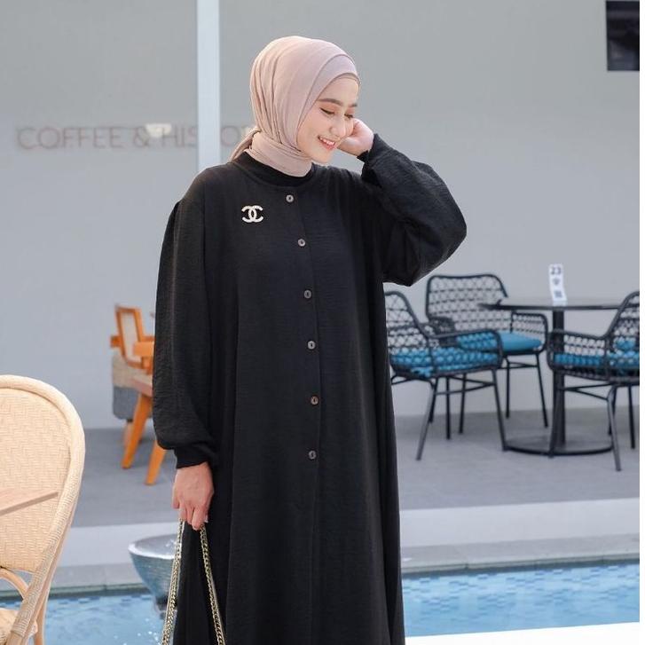 Vente Daily Divya Oneset / Setelan Muslim Wanita Long Tunik Full Kancing LD 116 / One Set Jumbo Crin