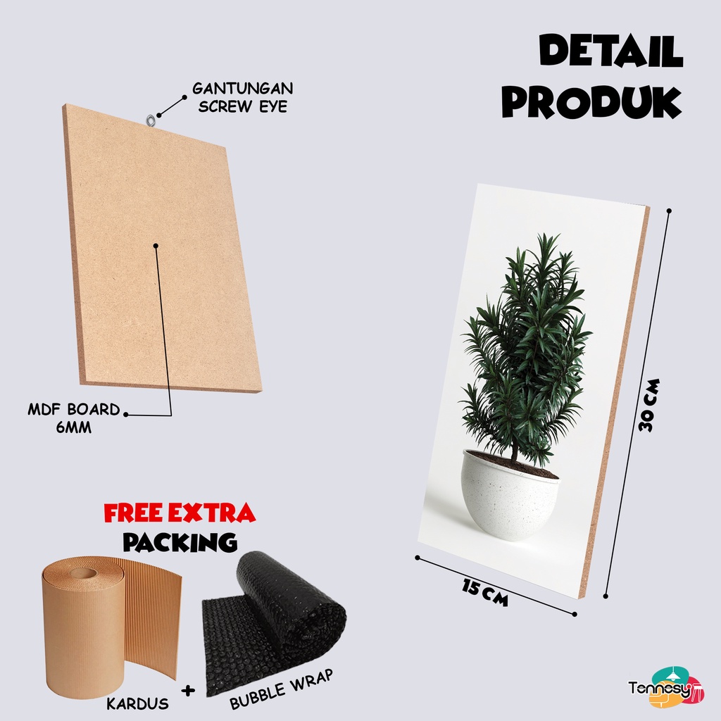 TENNESY HIASAN DINDING TANAMAN POHON BOTANICAL MINIMALIS 15x30CM WALL DECOR PAJANGAN KAYU POSTER DEKORASI DINDING KAMAR RUMAH