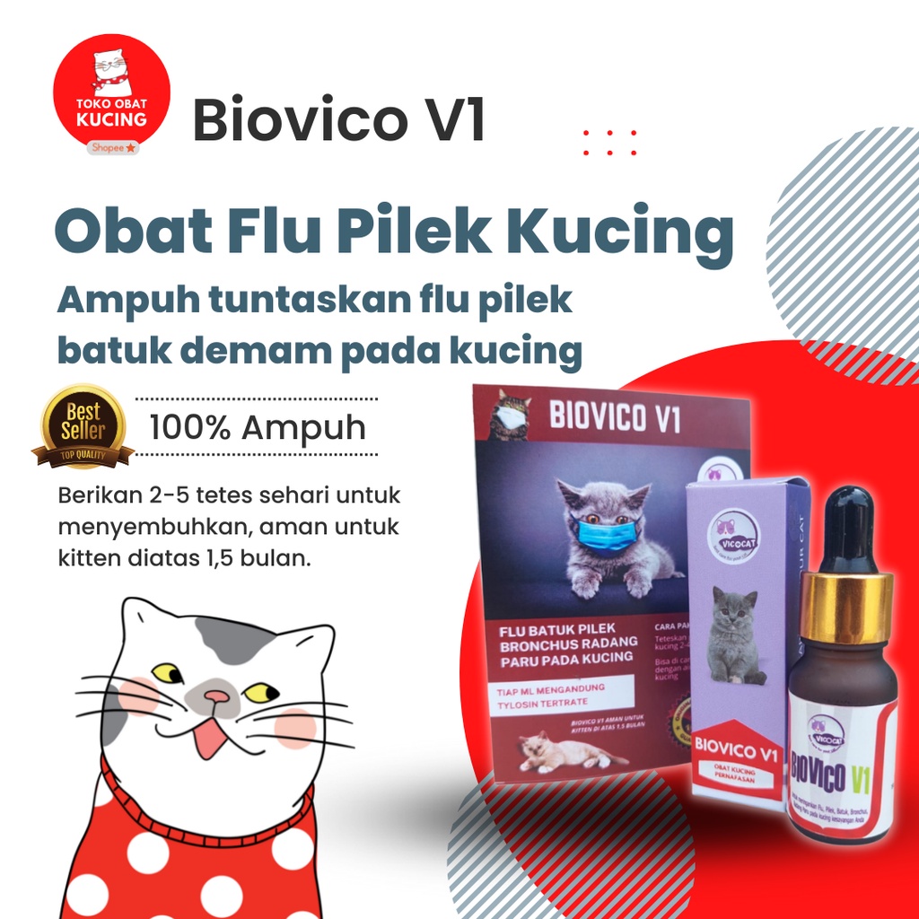 Obat Flu Pilek Batuk Kucing Antibiotik Pernafasan Kucing BIOVICO V1 Aman Untuk Kitten