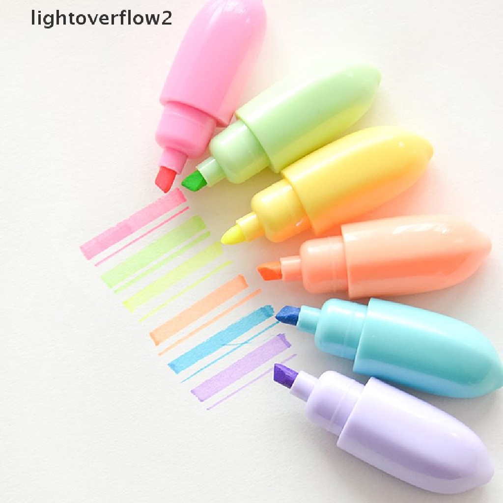 (lightoverflow2) 6pcs / Set Spidol Highlighter Warna-Warni Untuk Menggambar
