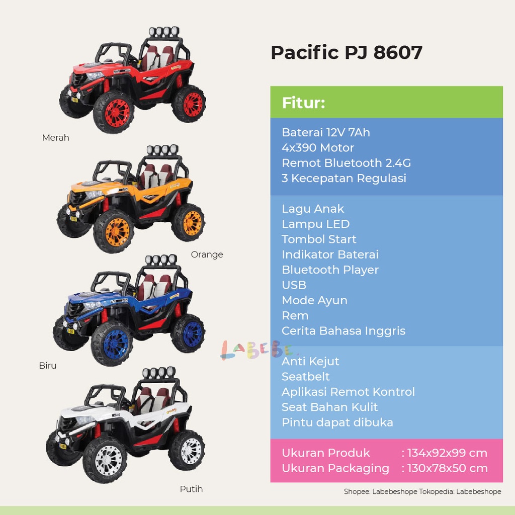 Mobil Aki Anak Mainan Mobil Pacific PJ 8607