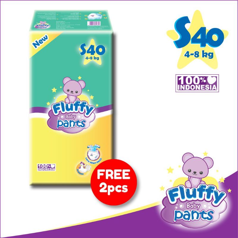 fluffy pants,popok bayi,pampers bayi size s40 m34+4 xl28