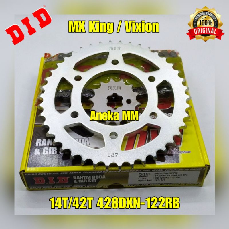 DID Gear Set MX King Vixion Old New NVA NVL Paket lengkap Gear Depan Belakang dan Rantai 14T 42T 428