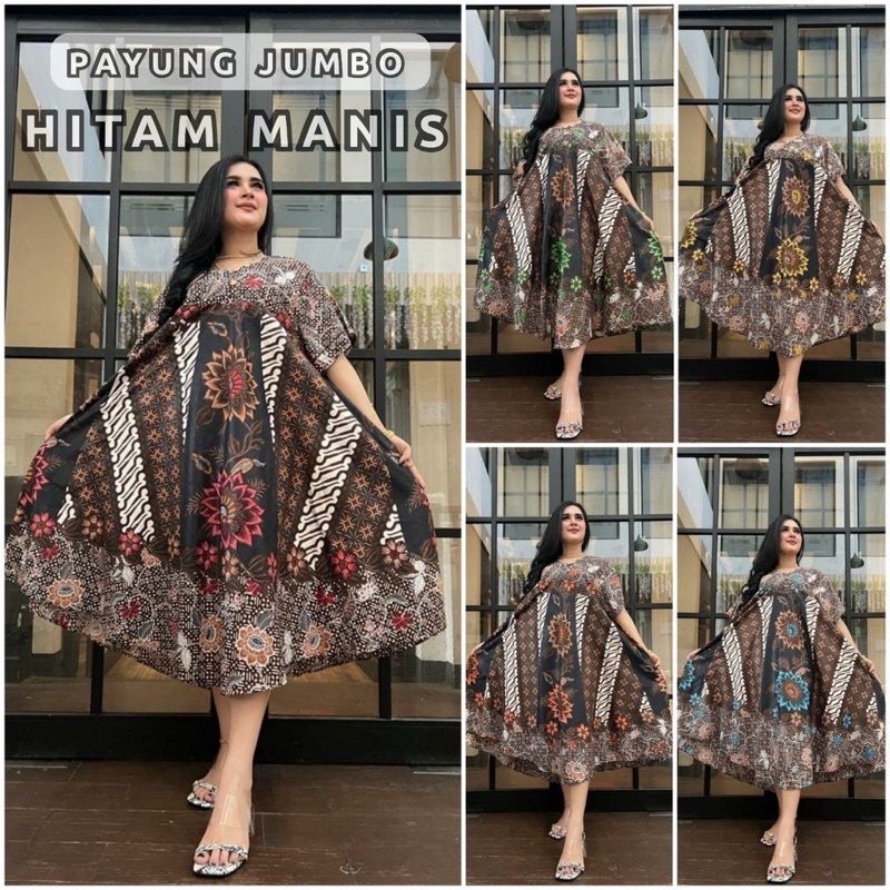 DASTER PAYUNG JUMBO HITAM MANIS MOTIF BATIK KOMBINASI