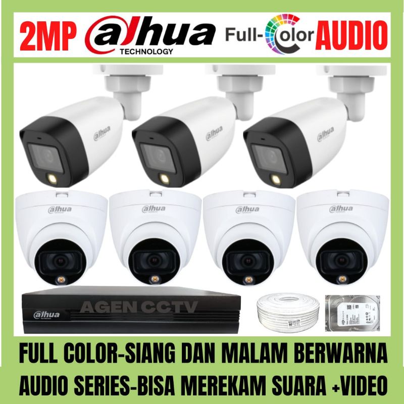 PAKET CCTV DAHUA FULL COLOR 2MP 8 CHANNEL 7 KAMERA AUDIO COLORVU