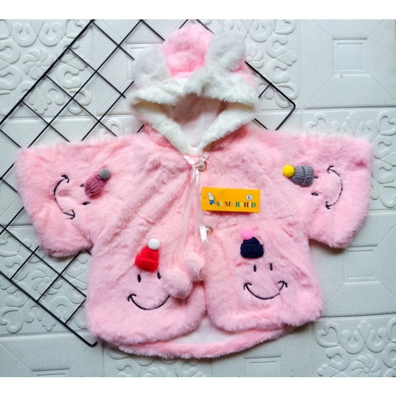 [0-3,5 tahun] JAKET BULU HANGAT ANAK PEREMPUAN IMPORT PREMIUM HOODIE MOTIF BUNGA KUPLUK / MANTEL COAT BULU HALUS HANGAT ANAK CEWEK IMPORT HOODIE