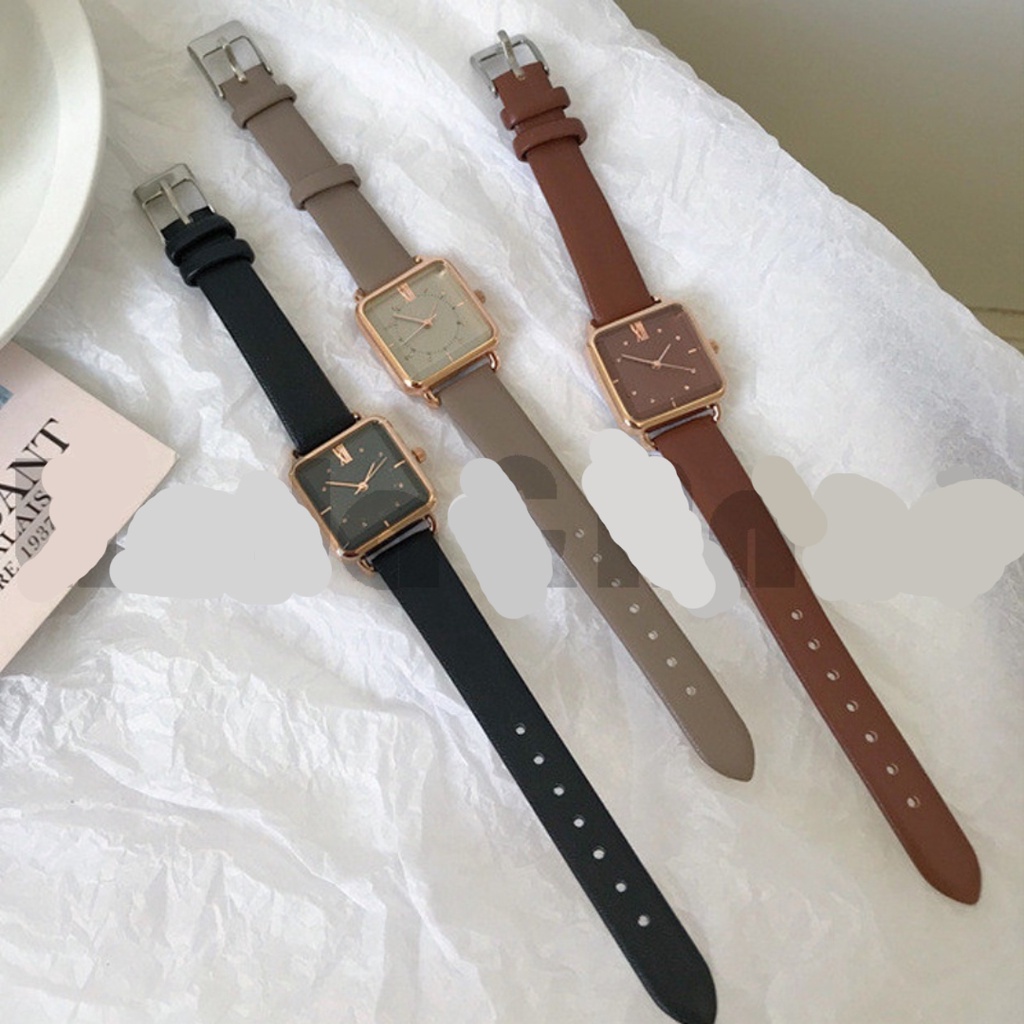 Jam Tangan Jhui Wanita Analog Dial Kotak Romawi Mutiara Dengan Strap Pu Import
