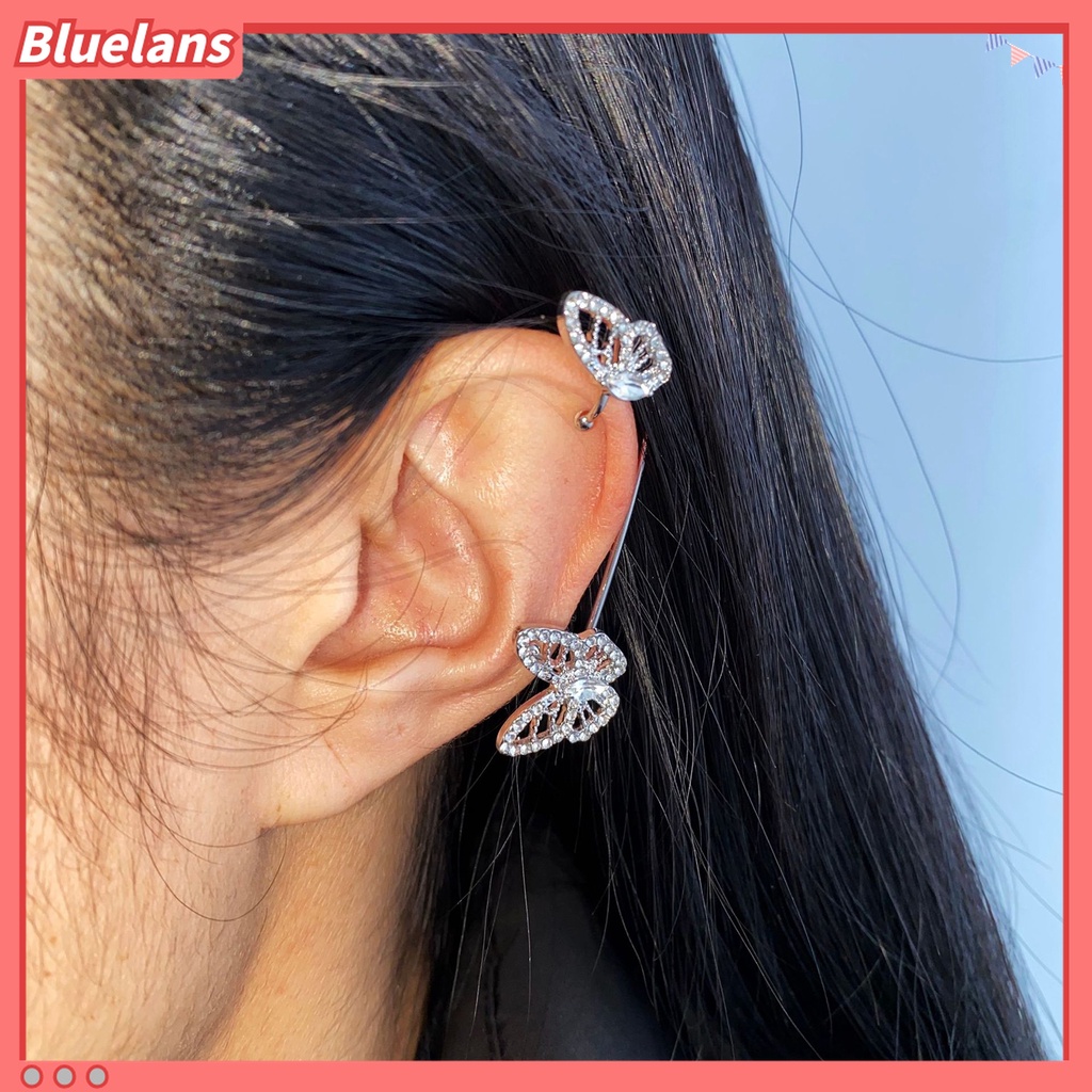 1 Pc Anting Rumbai Panjang Bentuk Kupu-Kupu Aksen Berlian Imitasi Untuk Wanita