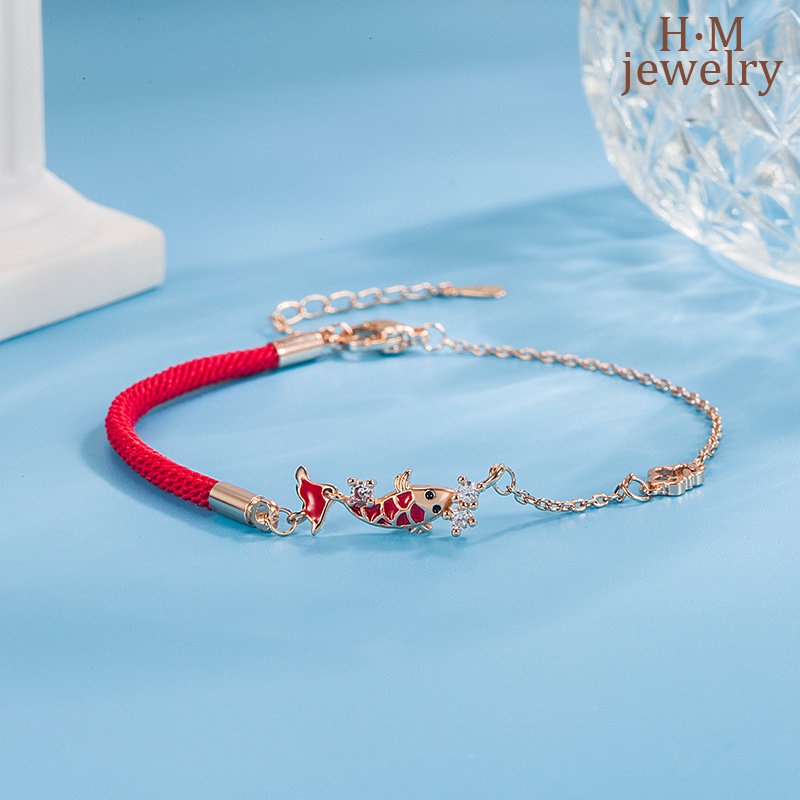 Koi Gelang Tangan Tali Anyam Motif Tulisan Good Luck Wealth Untuk Pasanganpriawanita