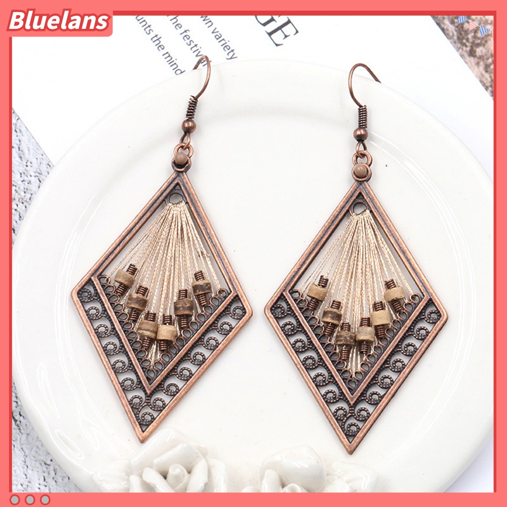 Anting Kait Gantung Desain Belah Ketupat Hollow Gaya Bohemian Untuk Wanita