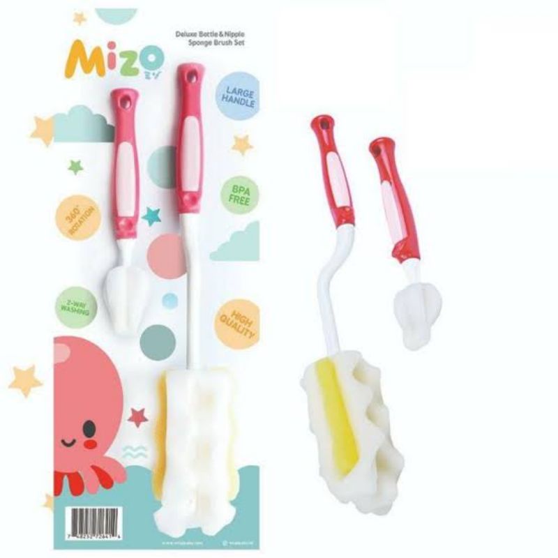 Mizo Deluxe Bottle &amp; Nipple Sponge Brush Set Buy 1 Get 1 / Pembersih Botol