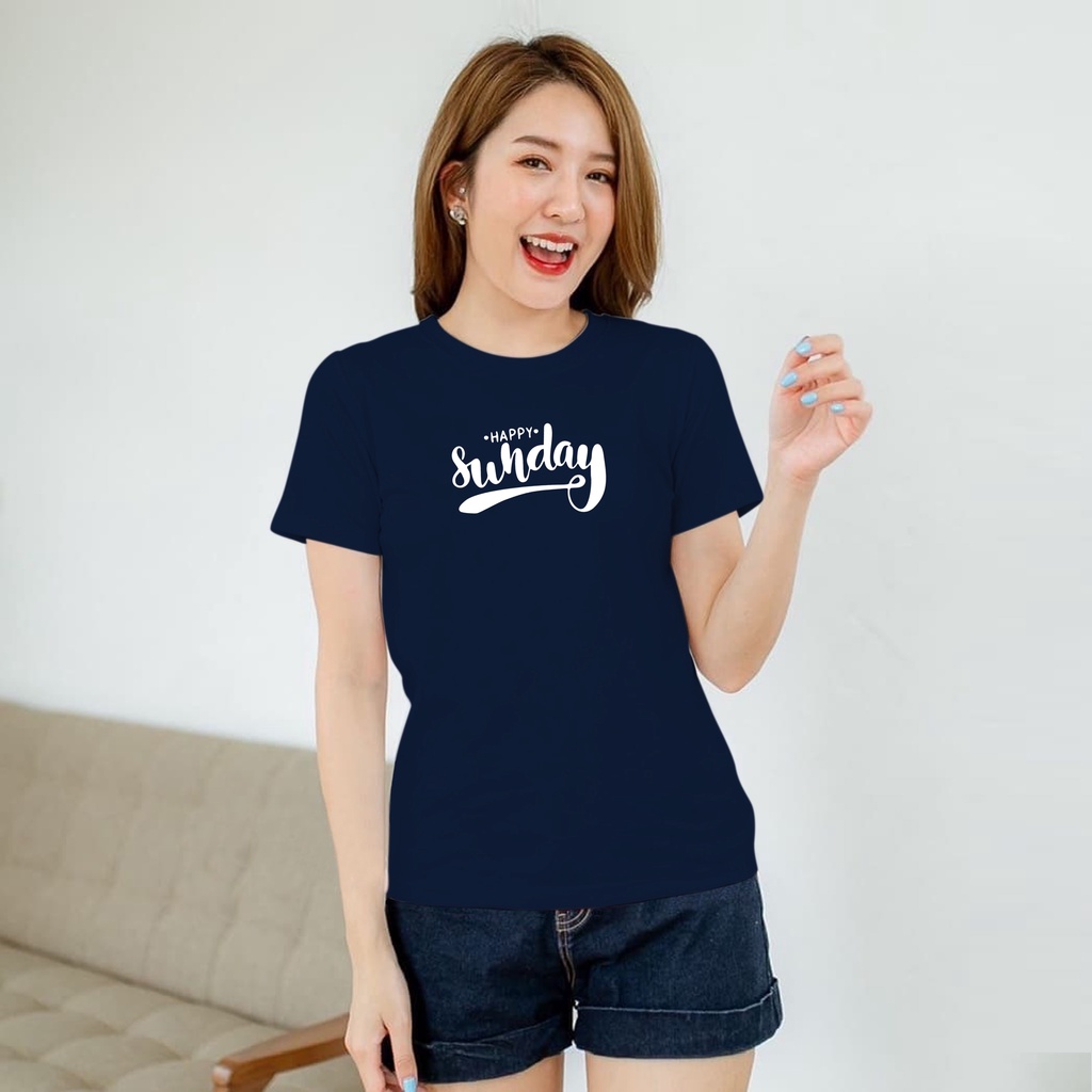 ISANNY SIZE.S M L XL XXL 2208-00022 HAPPY SUNDAY / KAOS OBLONG / KAOS CEWEK / ATASAN WANITA / READY STOCK