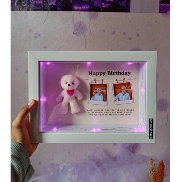(CUSTOM) SPESIAL VALENTINE DAY   (UNGU) PROMO Boneka Frame+ foto, uk. 29x21x3,5 cm BESAR  /figura 3d