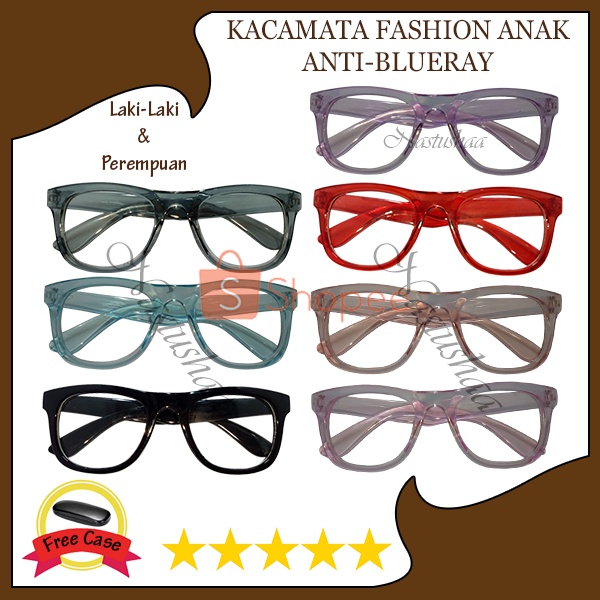 Kacamata Fashion Anti Radiasi Lensa Normal Transparan Anti Blueray Terbaru Kaca Mata Anak Remaja Cowo Cewe Model Kotak FREECASE