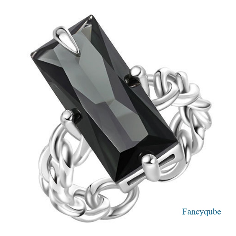 Fancyqube Fancycube Cincin Rantai Adjustable Model Terbuka Bahan Zirkon Warna Hitam Untuk Wanita
