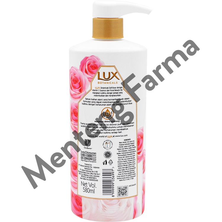 Lux Botanicals Sabun Mandi Cair Soft Rose 580 ML - Sabun Kecantikan dengan Vitamin C Essence