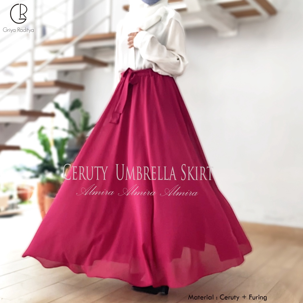 Rok Sifon Panjang Wanita Muslimah Chiffon Ceruti Umbrella Skirt Griyaraditya Almira