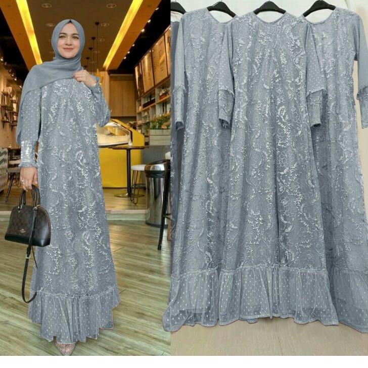 Sale ISG√Gamis Humaira brokat tile mutiara M-L-XL-XXL JUMBO / Gamis wanita brokat / Gamis brokat mur