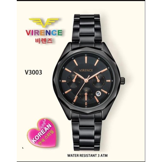 Grosiran Jam Tangan Wanita Virence Analog 3887HB Strap Stainless Steel Tanggal Aktif Free Box Jam Tangan