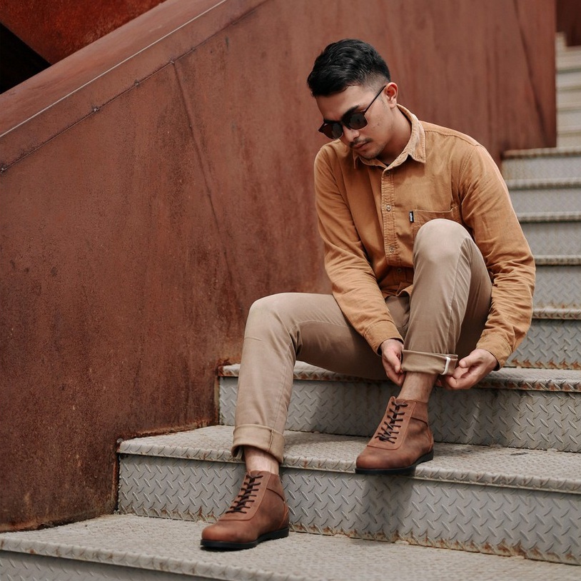 BUENA (Kulit Asli) - Sepatu Boots Pria Kulit Asli Vintage Klasik Pria Cowok Boots