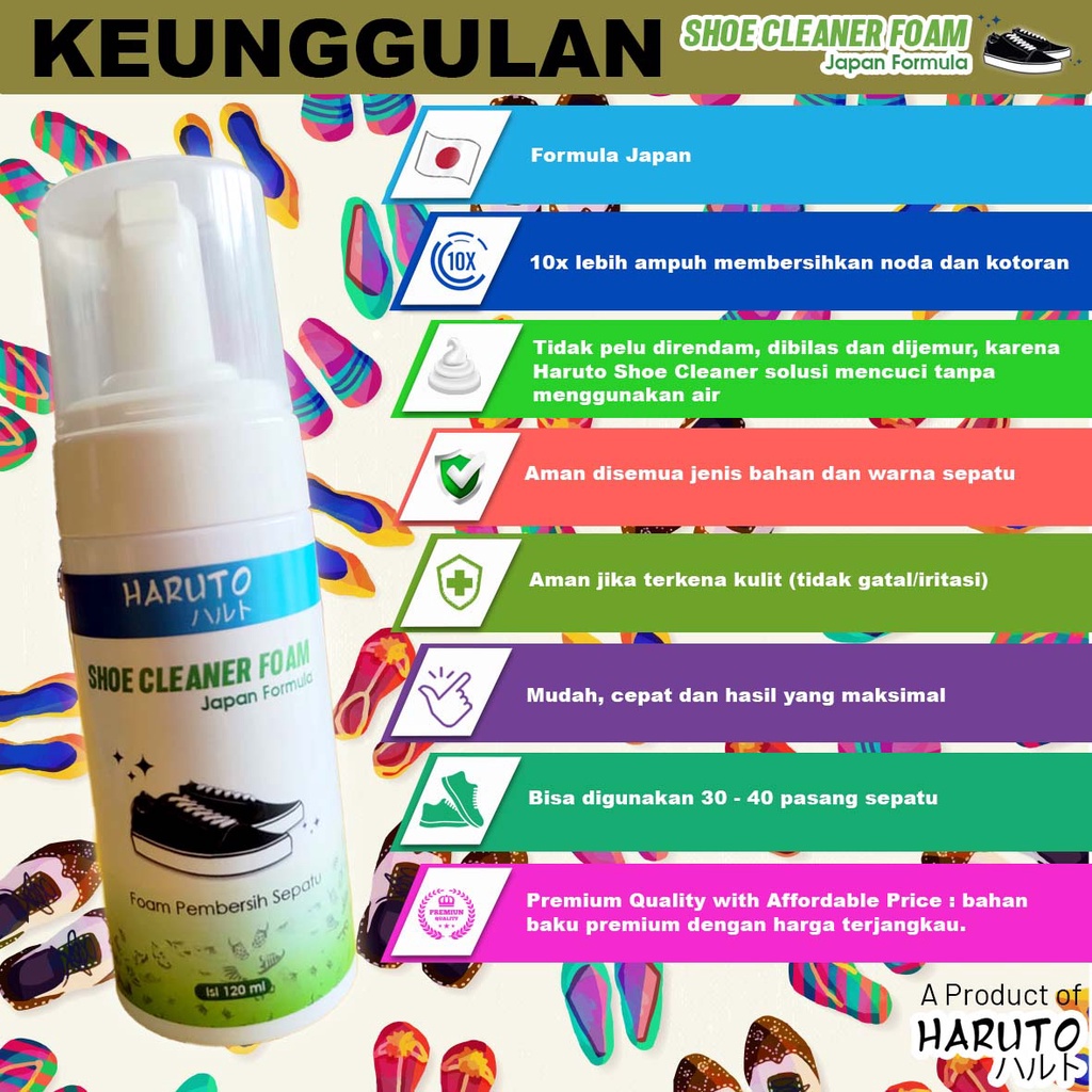 Paket perawatan sepatu Haruto shoe cleaner foam 120ml+water repellent+sikat sepatu+kain microfiber uk 30x30