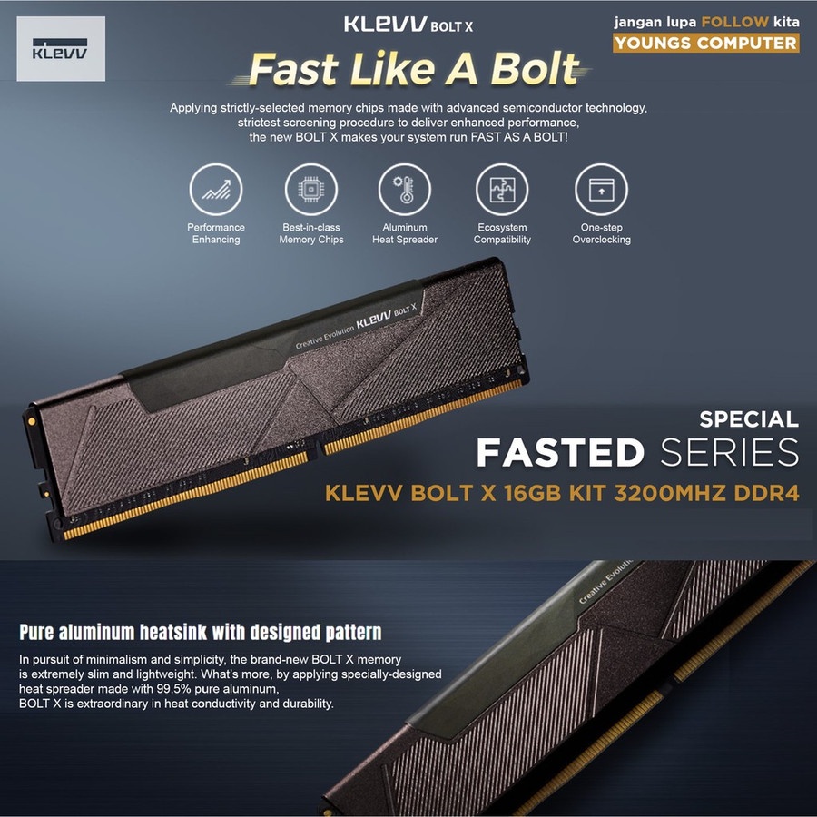 KLEVV DDR4 BOLT X Series 16GB (2X8GB) PC25600 3200MHz Dual Channel