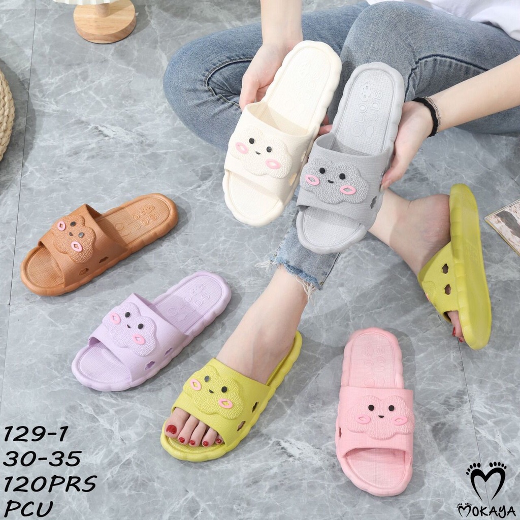 Sandal Slop Rumah Jelly Korea Wanita dan Anak Cewek Motif Cloud Timbul Lucu Cantik Elegant Best Seller Import Mokaya / Size 30-41 (129-1)