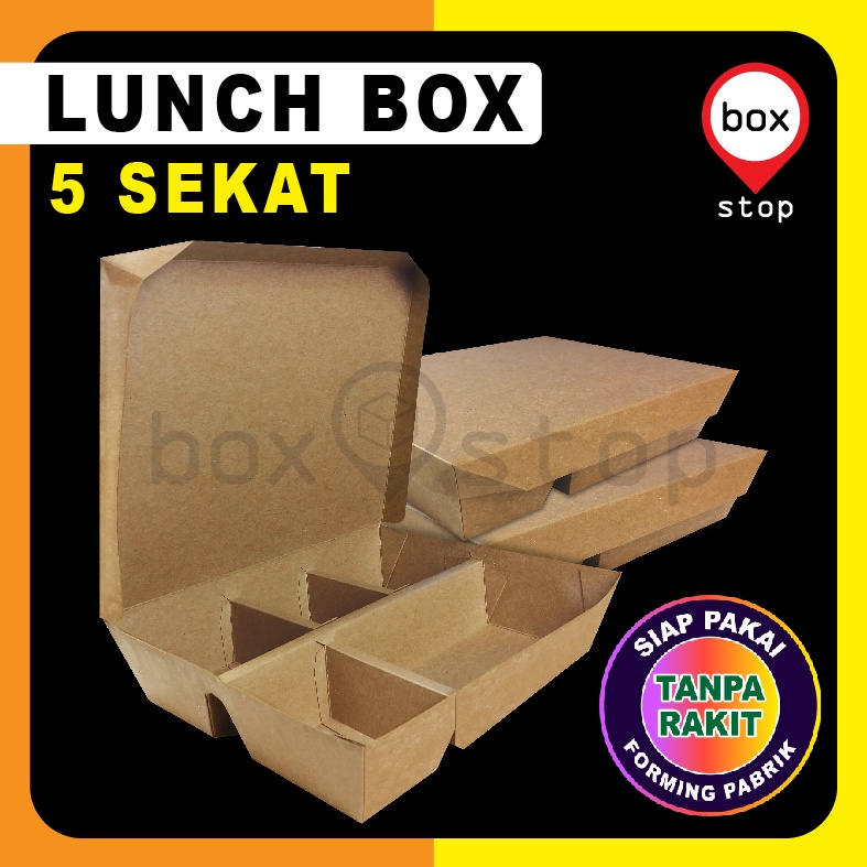Lunch Box SEKAT 5 - Kotak Bento Sekat 5 - Kraft Coklat (20 pcs)