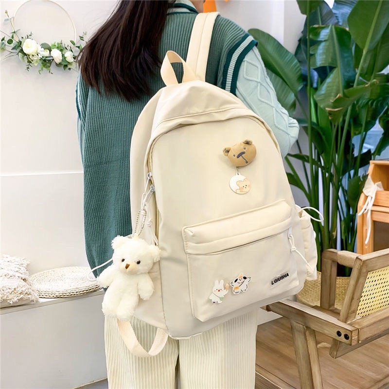 Tas Ransel Sekolah Korean Fashion K0115-White-6287