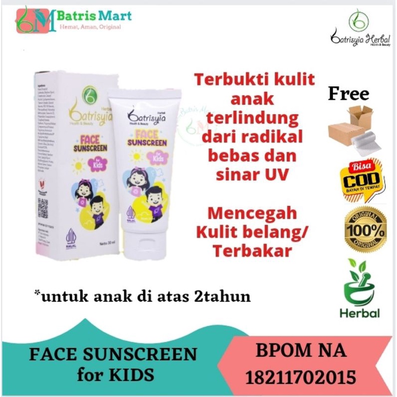 Face Sunscreen For Kids Batrisyia 30ml tabir surya Sunsblok untuk anak melindungi kulit belang terbakar