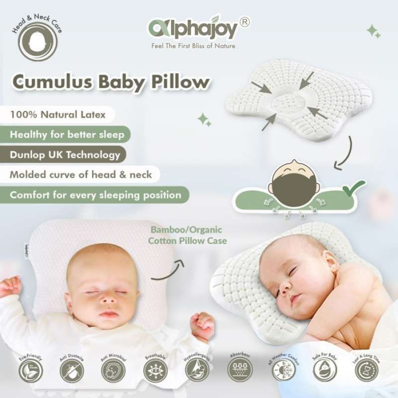 Alphajoy Cumulus Baby Pillow 100% Natural Latex With Organic Cotton Case / Bantal Bayi / Alphajoy