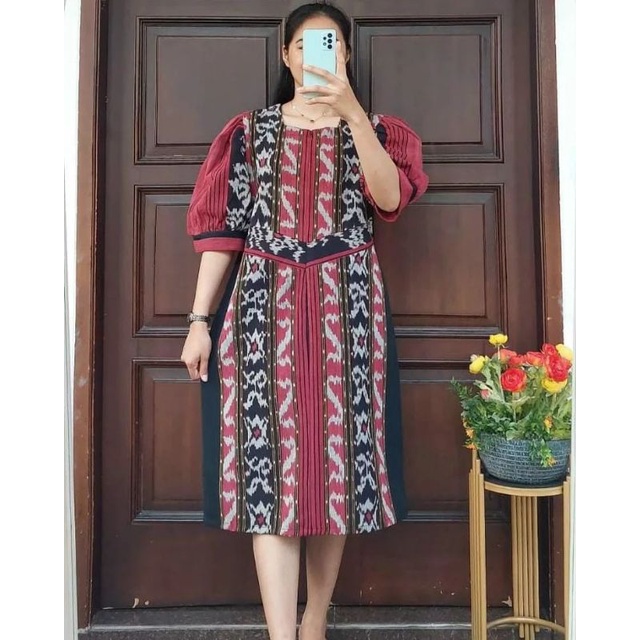 DRESS SHEERENA TENUN FASHION TROSO JEPARA, DRESS CASUAL TENUN JEPARA, DRESS TENUN IKAT TROSO JEPARA,