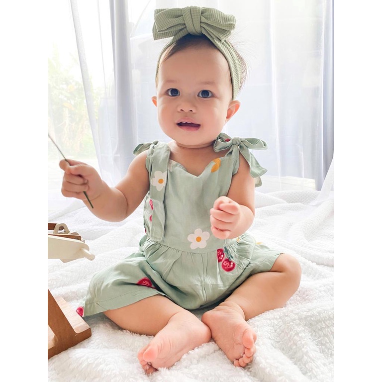 PROMO 7.7 plazababyku JUMPSUIT HANA setelan anak perempuan jumper bayi motif bunga lucu free headband BUBIBEE