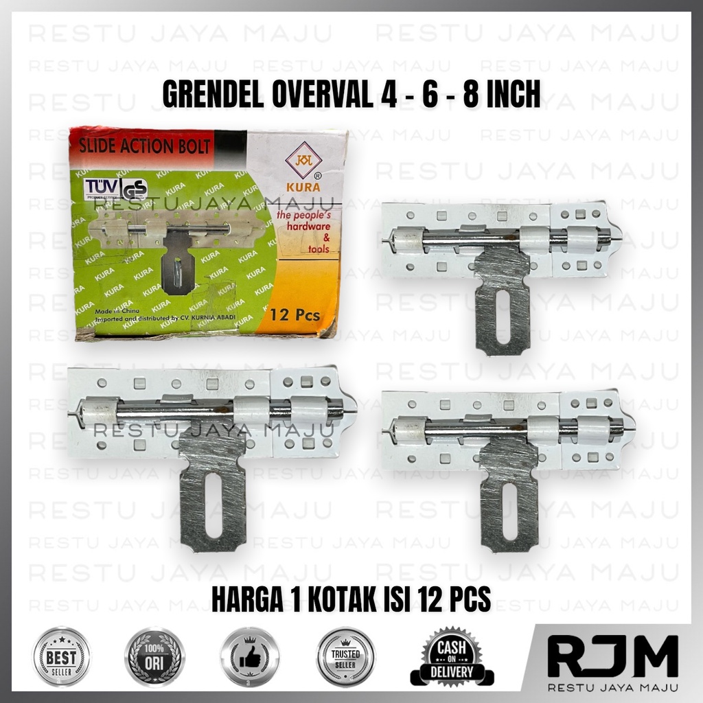 KURA Grendel Overval 4 6 8&quot; Gembok Selot Pintu Tebal Grendel Cantolan Kunci [12pcs]