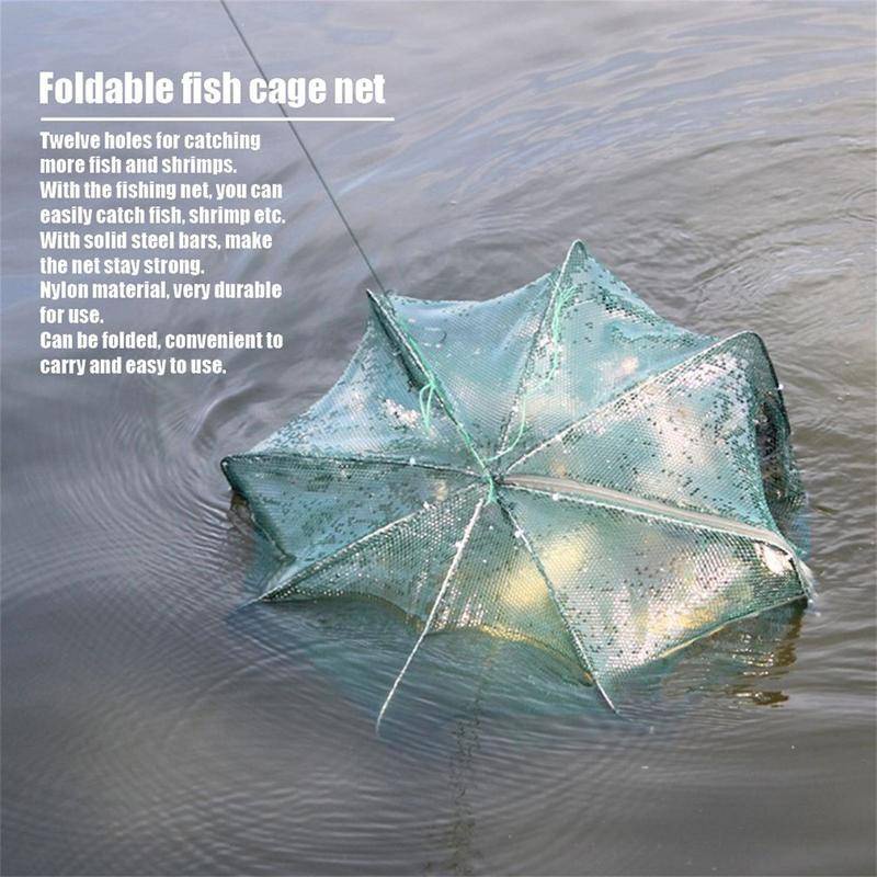 Shrimp Net Fishing Net 6 Lubang Menebal Lipat Portabel Jaring Ikan Udang Kapasitas Besar Umpan Hadiah Crab Fish Cage