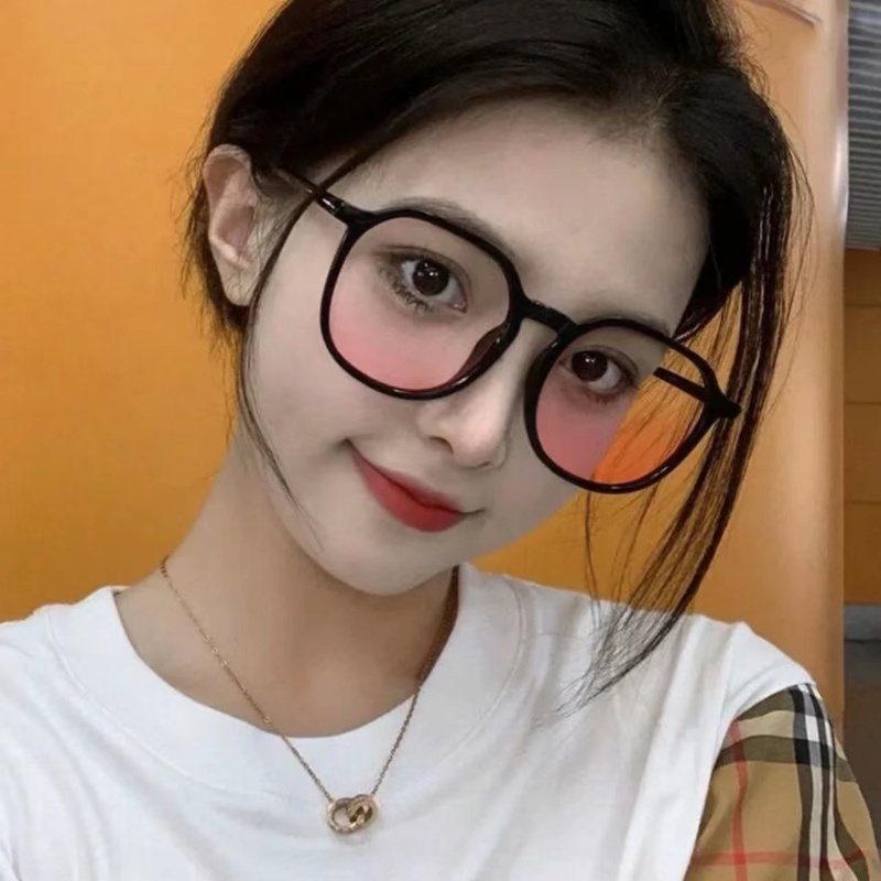 Papaozhu Trendy Bingkai Persegi Besar Gradual Pink Lensa Kacamata Untuk Wanita Perempuan Korea Trendy Blusher Beauty Eyeglasses Oversize Fashion Eyewear