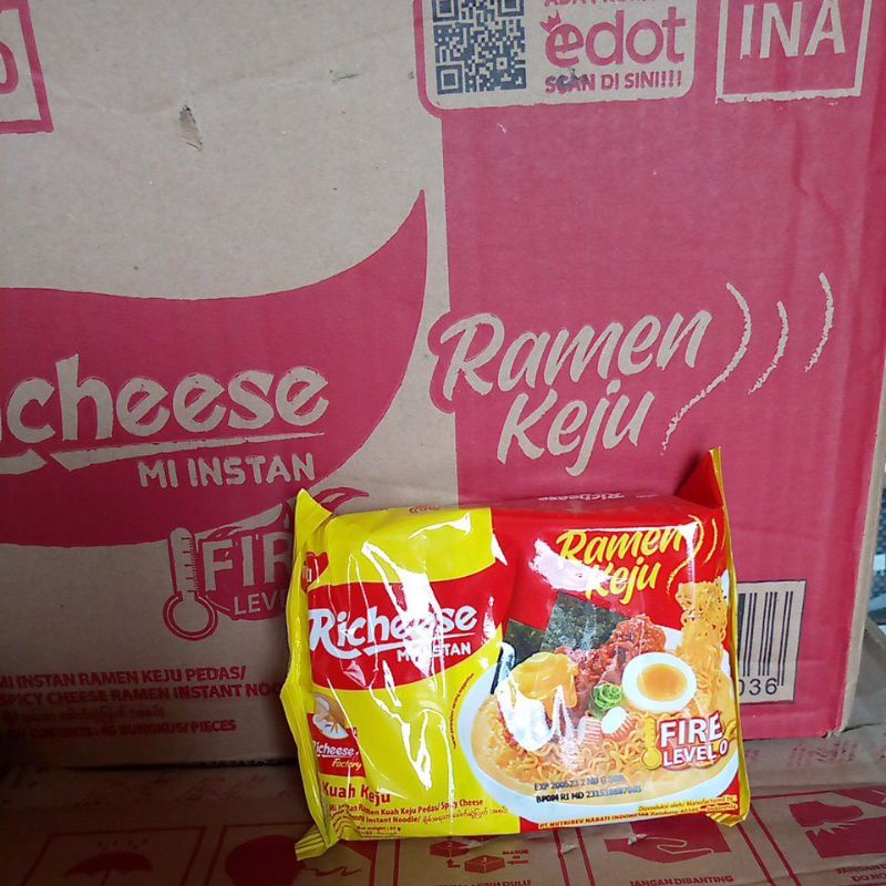 Richeese Mie Goreng Keju Mi Kuah Ramen Pedas 1 Dus Karton Isi 40 Pcs All Varian Level Lev 0 3 5