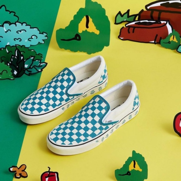 SALE DISKON! V4NS SLIP-ON CHECKERBOARD X KAKAO &amp; FRIENDS “ICE BLUE” CLASSIC 100% ORIGINAL BNIB