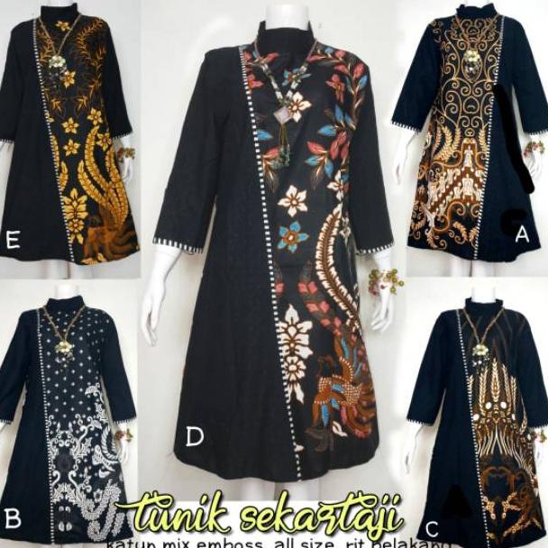 Tunik Sekartaji Dress Katun Halus Kombinasi Fashion Mode Atasan Baju Batik Wanita Ibu Remaja Cewek c