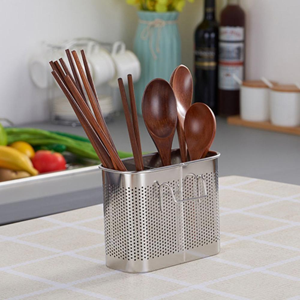 R-FLOWER Tempat Sumpit Stainless Steel Kotak Penyimpanan Persegi Aksesoris Dapur Peralatan Masak Rak Organizer