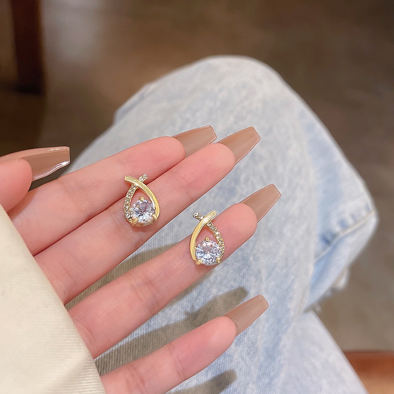 Anting Tusuk Sterling silver 925 Desain Salib Hias Berlian Zircon Mewah Untuk Wanita