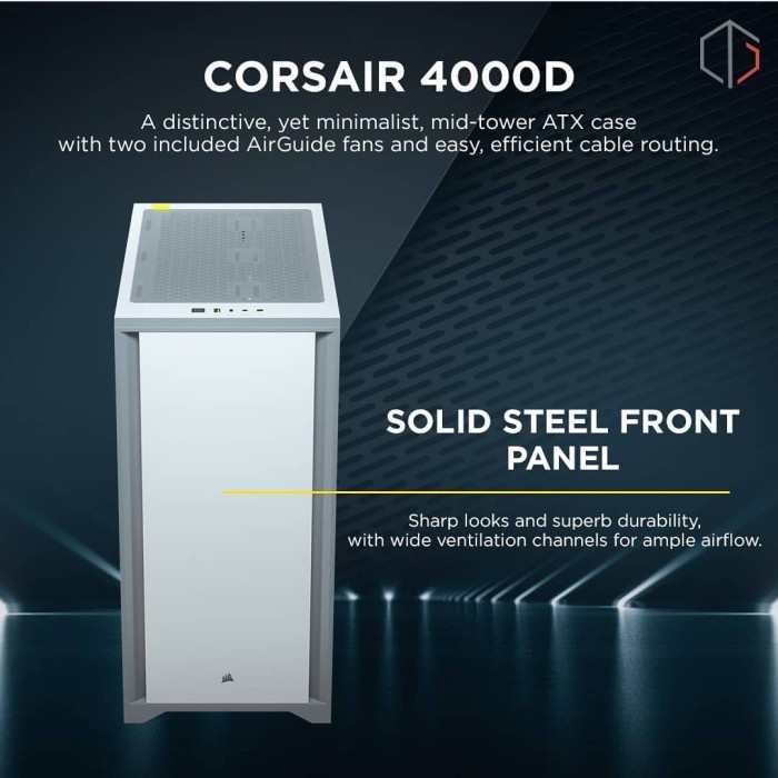 [tanpa palet kayu] Casing Corsair 4000D Tempered Glass Mid-Tower ATX Gaming Case - WHITE