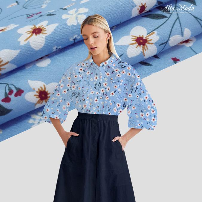 Katun Motif Jasmine - Powder Blue (Alta Moda)*