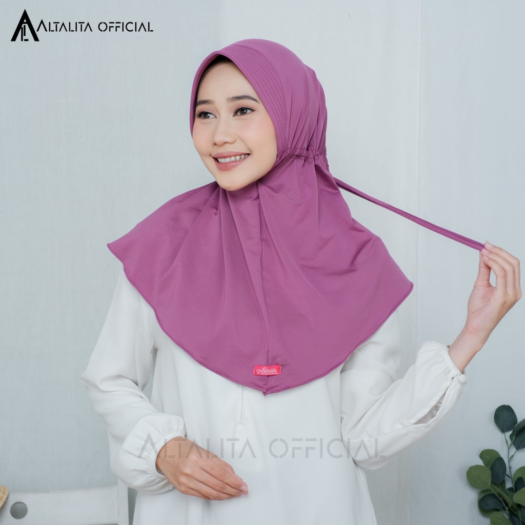 Altalita - Hijab Bergo Instan Serut Jokowi Menutup Dada pet Antem Polos Bahan Jersey Premium Cocok untuk Sekolah Olahraga Volly Futsal Senam dan Sehari-hari