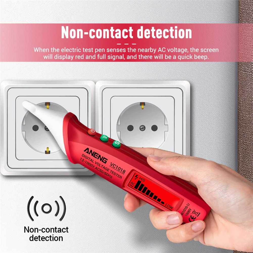 Tespen Listrik Cek Kabel Putus Bunyi Otomatis Alat Cek Pendeteksi Aliran Listrik Detector Listrik Multifungsi Pen Non-Contact Ac Voltage Alert Detector 90v-1000v Tespen Dc 12v Alat Listrik Canggih Multitester Digital Lengkap Aneng vc1017 Vc1018 Vd